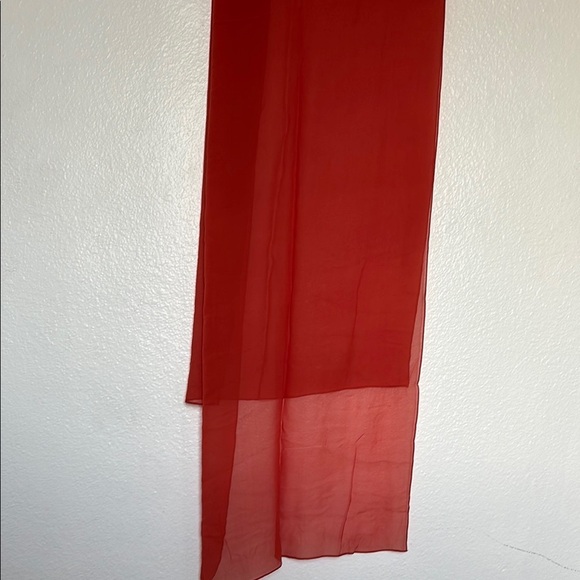 Mignon Red Prom Dress Orange color size 2 with stones and a scarf cape - Picture 12 of 15